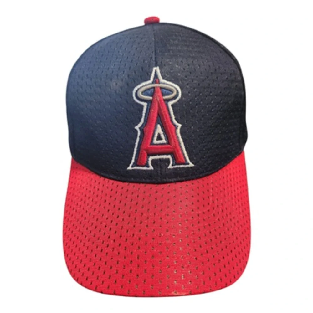 Los Angeles Angels MLB Mesh Baseball Hat‎ Navy Red ampm Logo Adjustable Cap